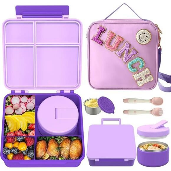 Kids Bento Lunch Box Set with Thermo Food Jar Leakproof School Lunch Bag - Picture 8 of 8